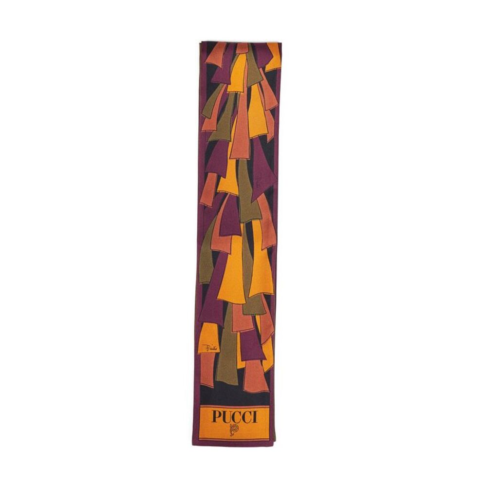 Pucci Women Burgundy And Gold Baiadera Mix-Prints Silk Twill Bandeau Scarf